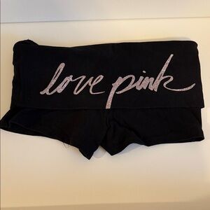 PINK Victoria's Secret Black Yoga Shorts with Glitter Text